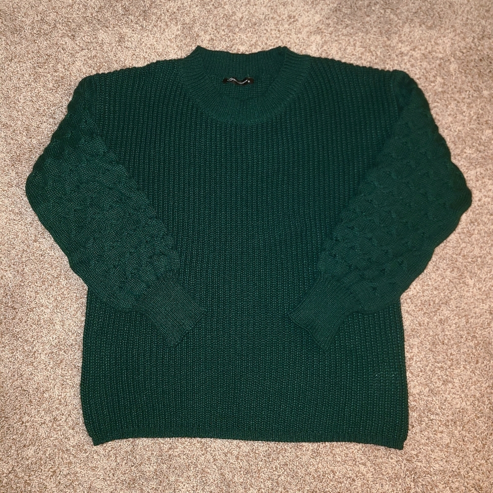 Dark Green Sweater With Sleeve Detail Perfect For Christmas Party